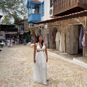 SHEIN White Maxi Cutout Halter Dress